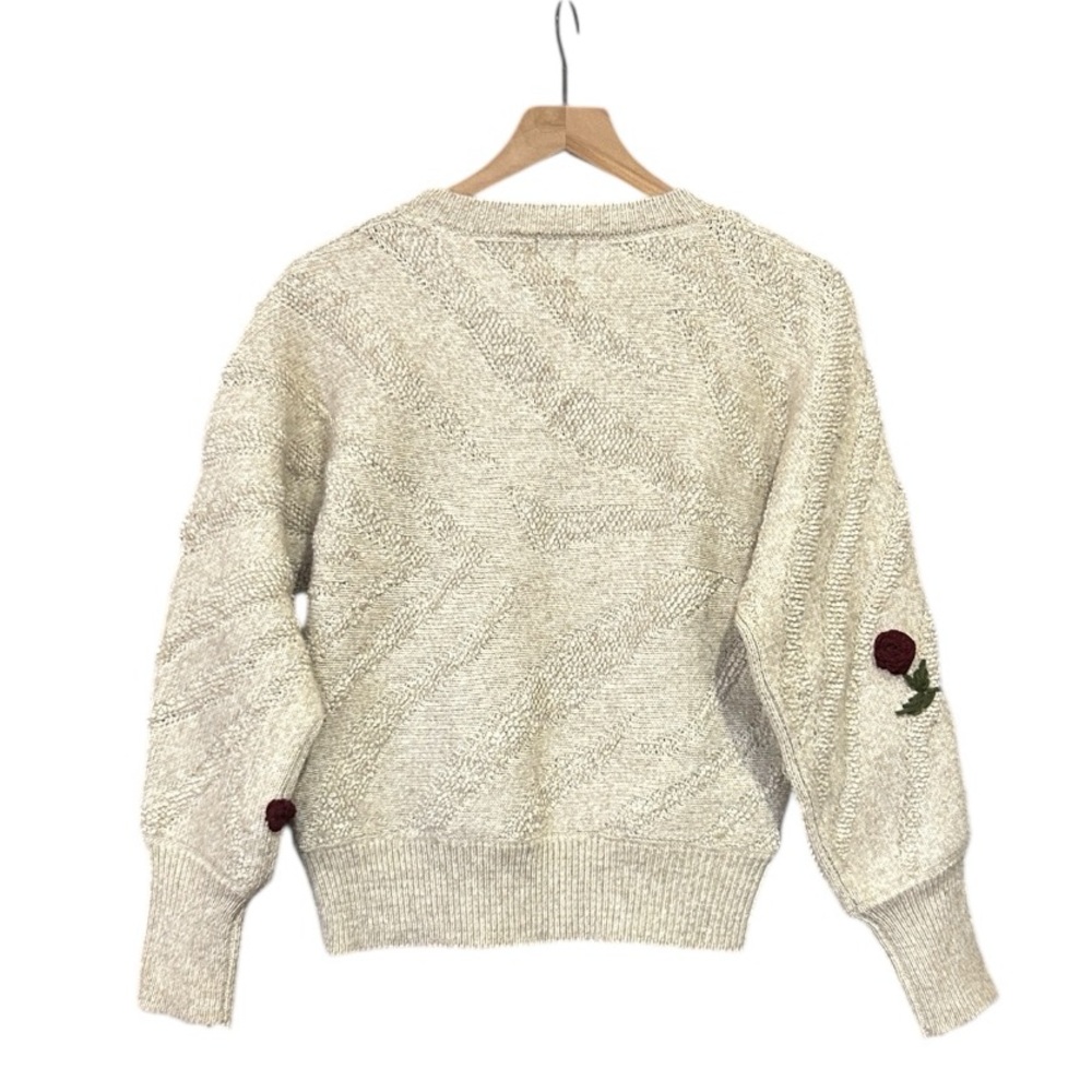 A New Day Floral Crew Neck Knit Textured Sweater Oatmeal Size XS - Picture 2 of 13